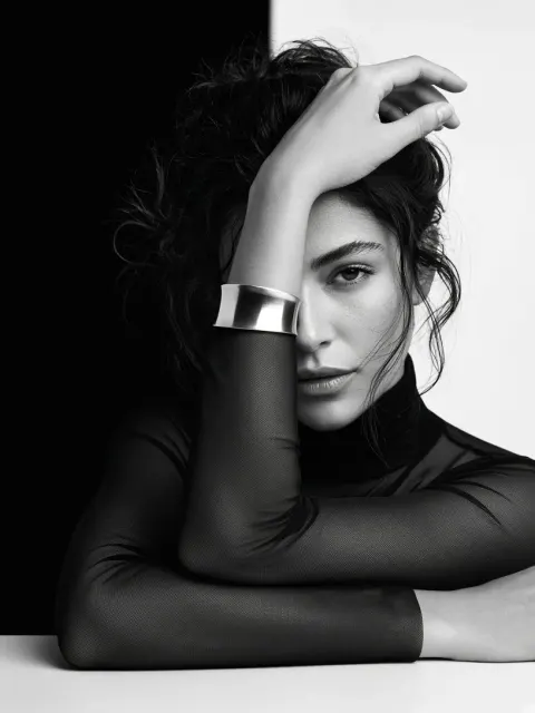 Monochrome Editorial Split Background Woman Portrait