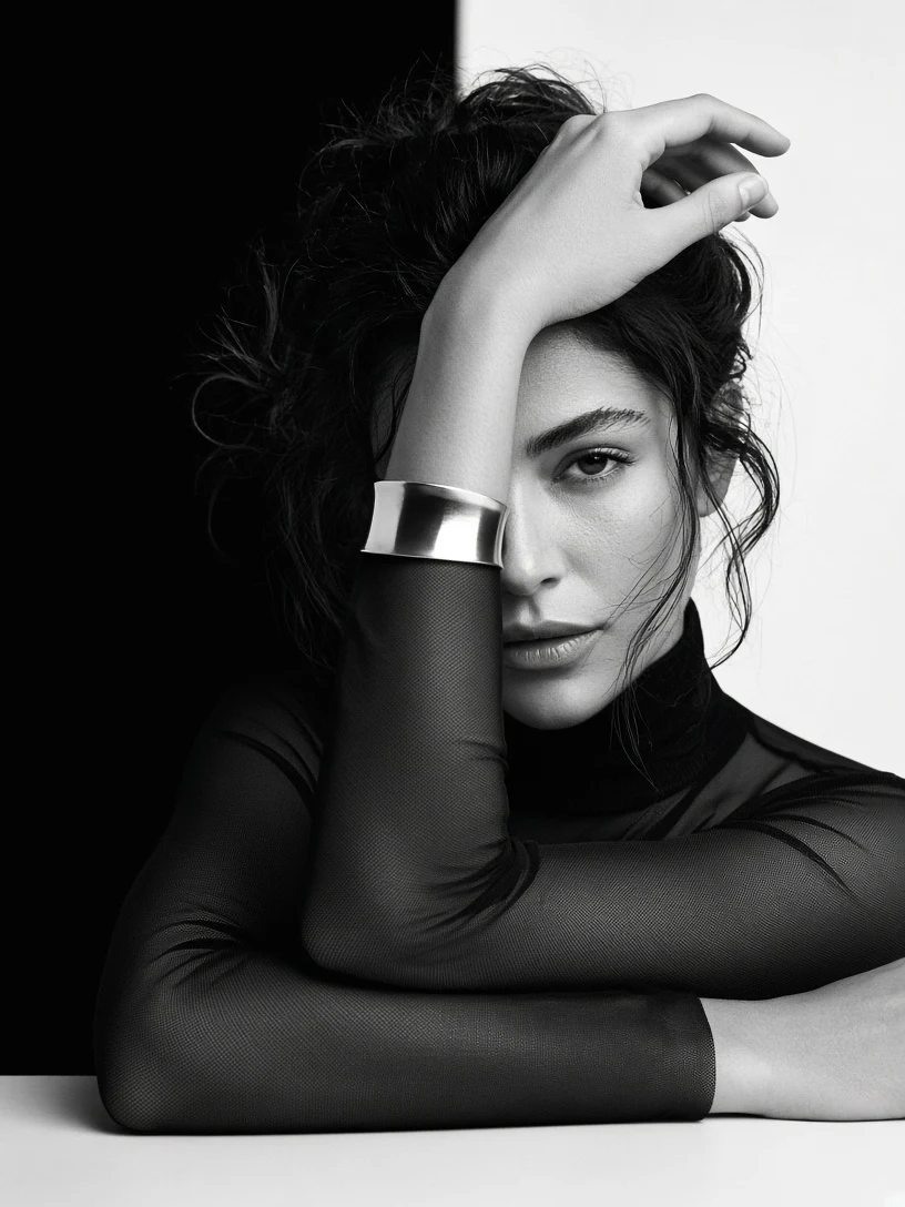 Monochrome Editorial Split Background Woman Portrait