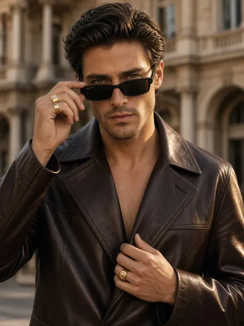 Rugged Male Fashion Model in a European Setting