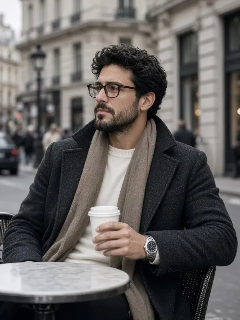 Man Enjoying Coffee at an Outdoor City Cafe
