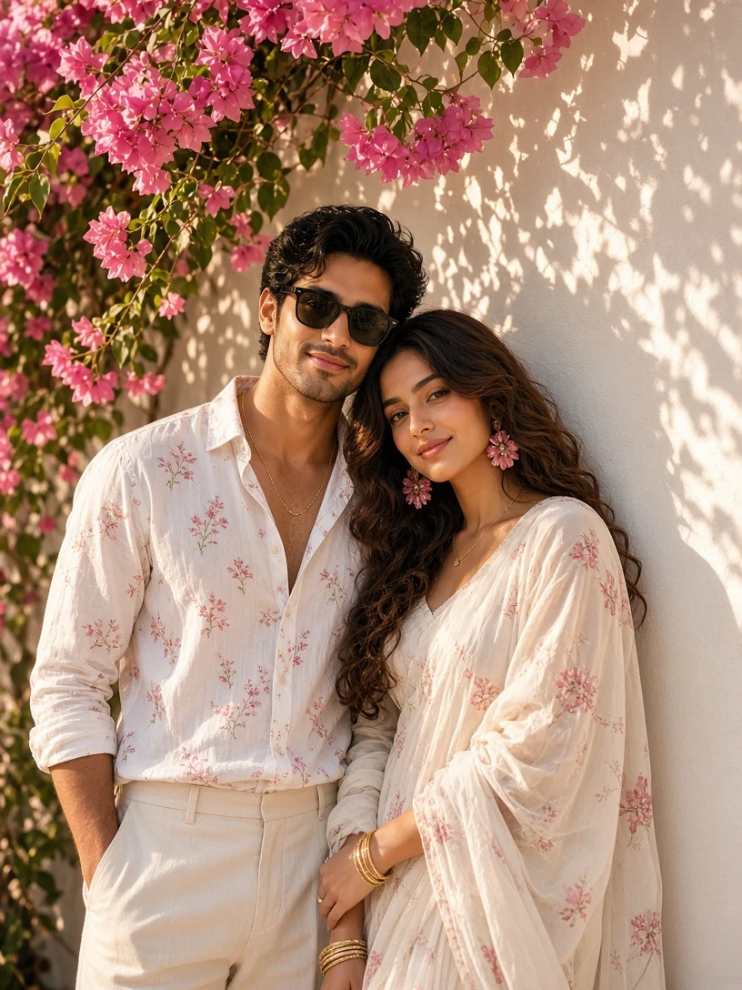 Couple in Matching Floral Whites
