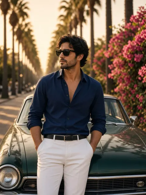 Man Leaning on Vintage Car