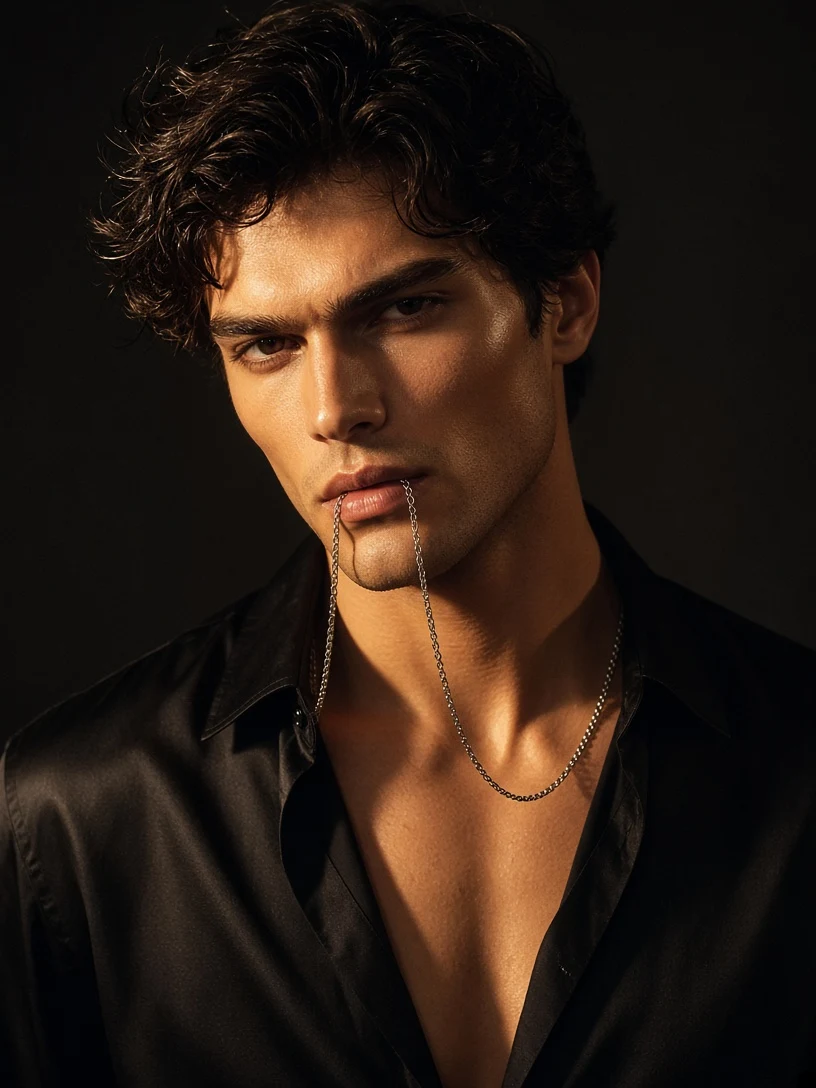 Male Model with Chain Necklace Photo