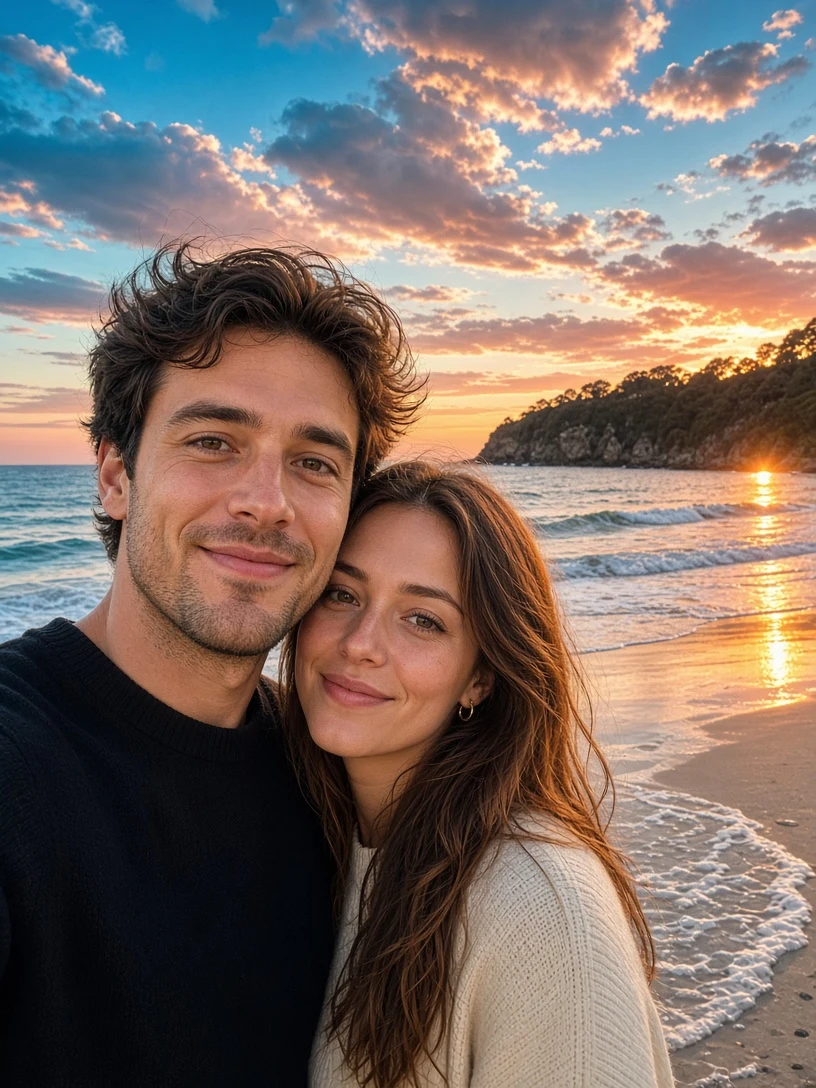 Aesthetic Couple Beach Selfie at Sunset