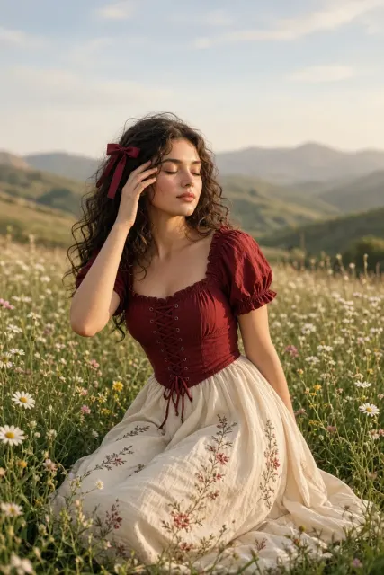 Cottagecore Girl Wildflower Field