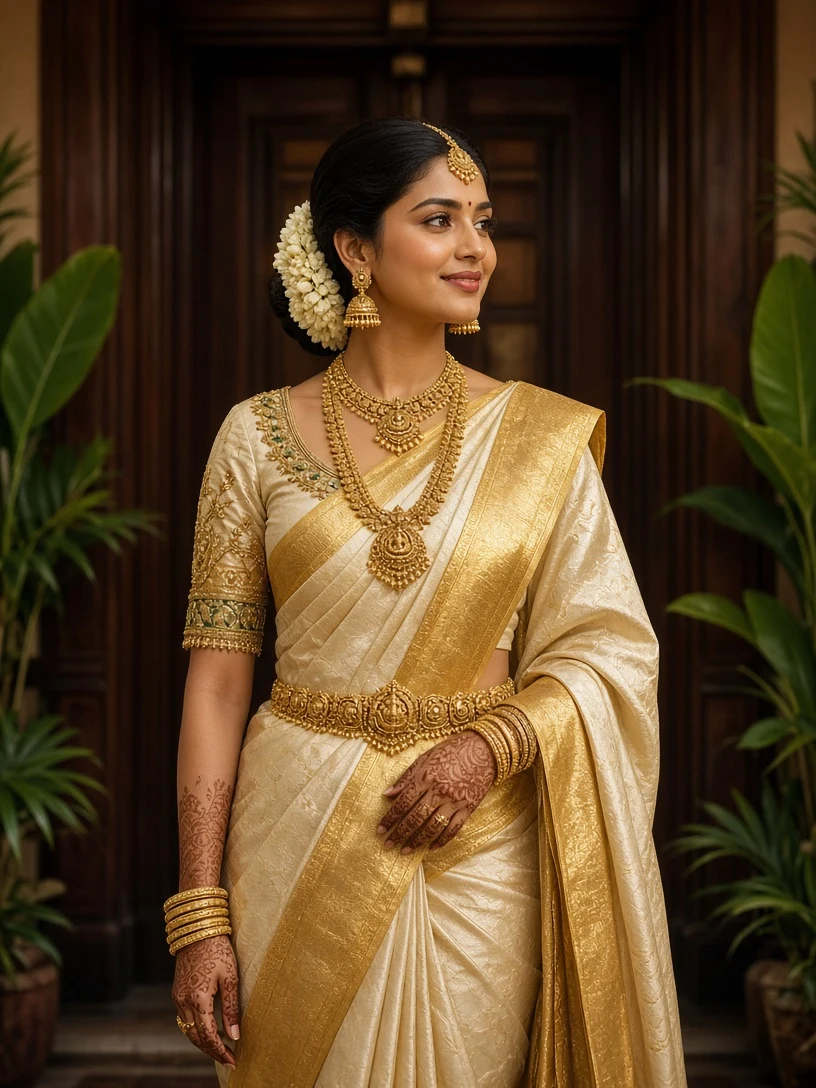 Wooden Doorway South Indian Bridal Portrait