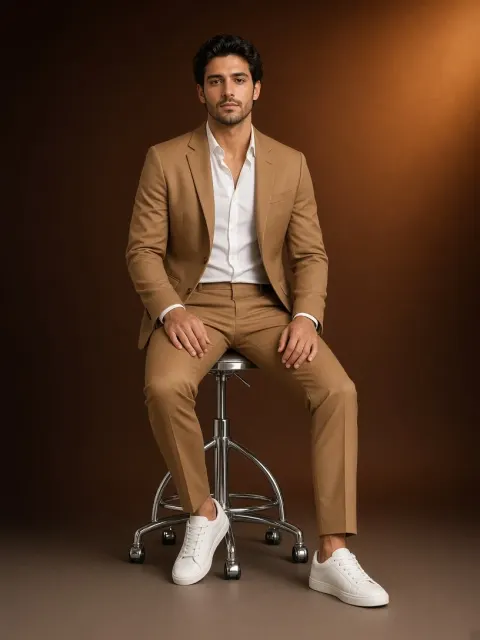 Man wears brown suit