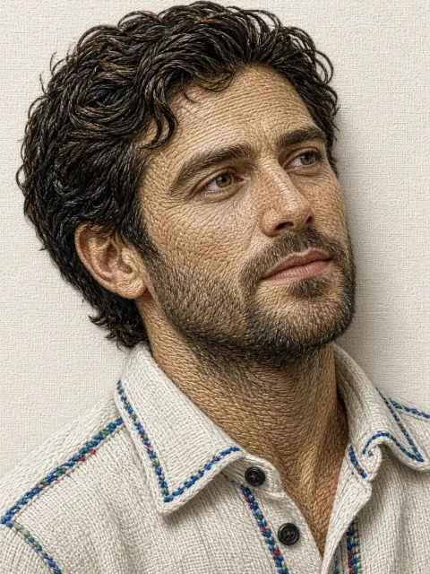 Intricate Stitched Fabric Portrait AI Image Prompt