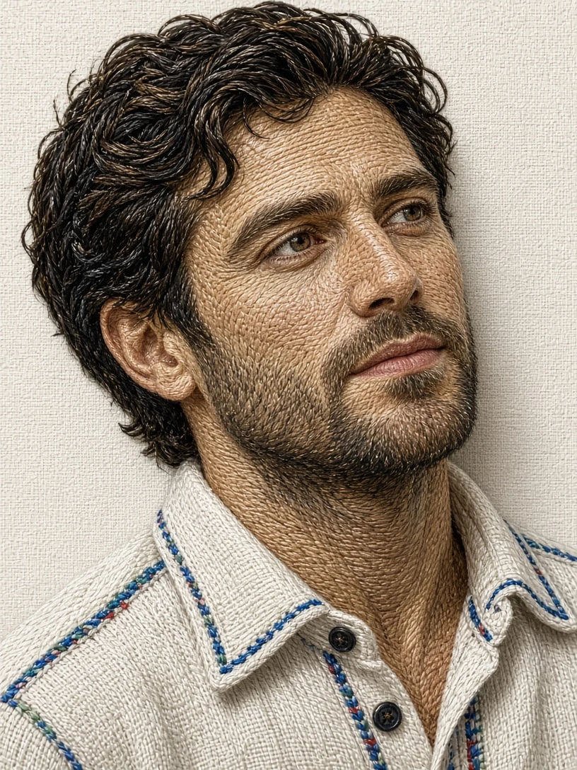 Intricate Stitched Fabric Portrait AI Image Prompt
