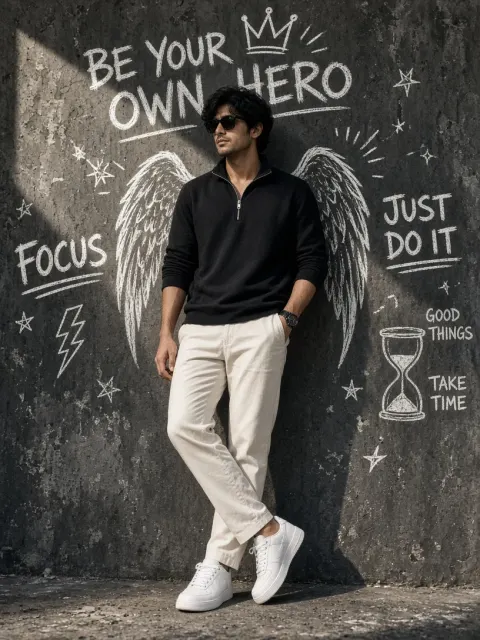 Street Style Portrait with Inspirational Graffiti Quotes