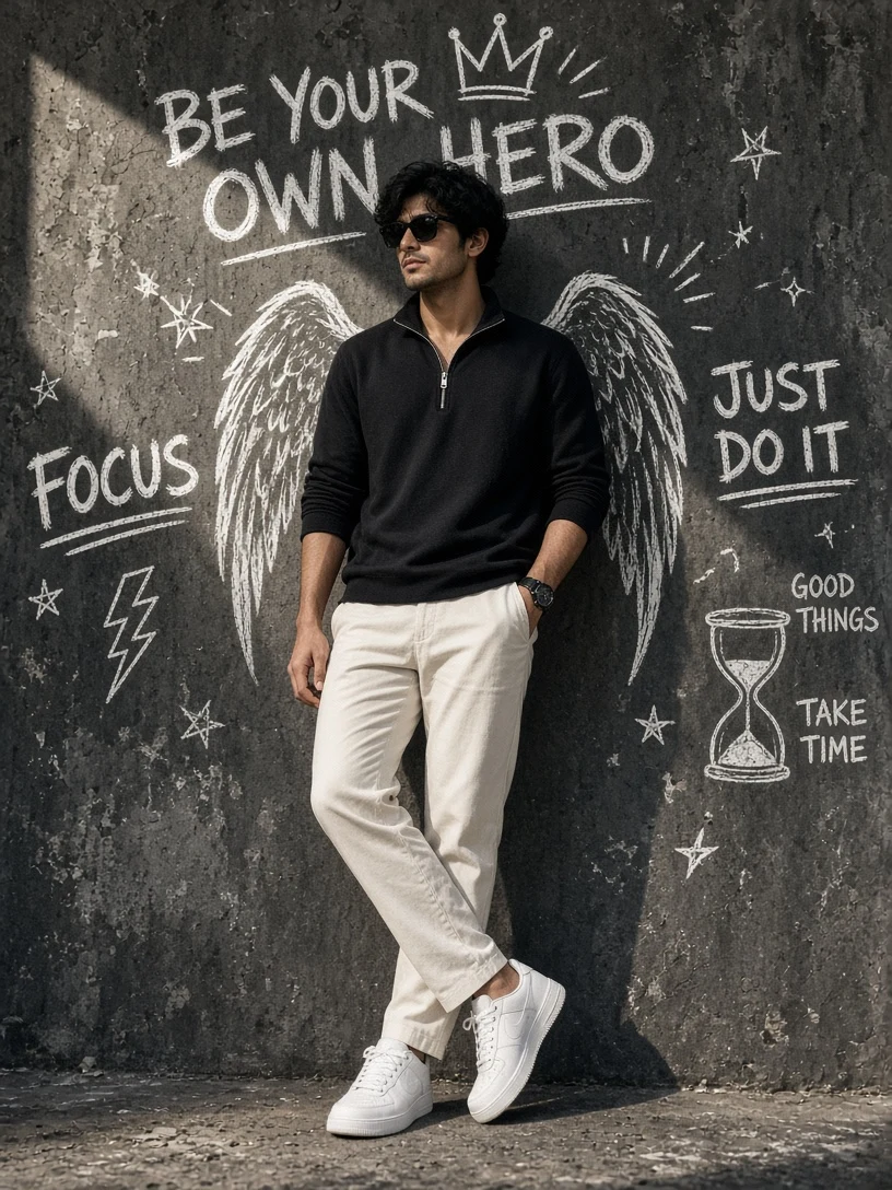 Street Style Portrait with Inspirational Graffiti Quotes