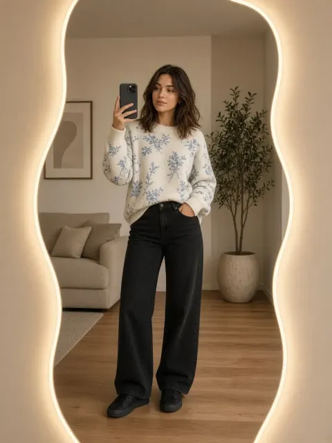 Aesthetic Wavy Mirror Selfie