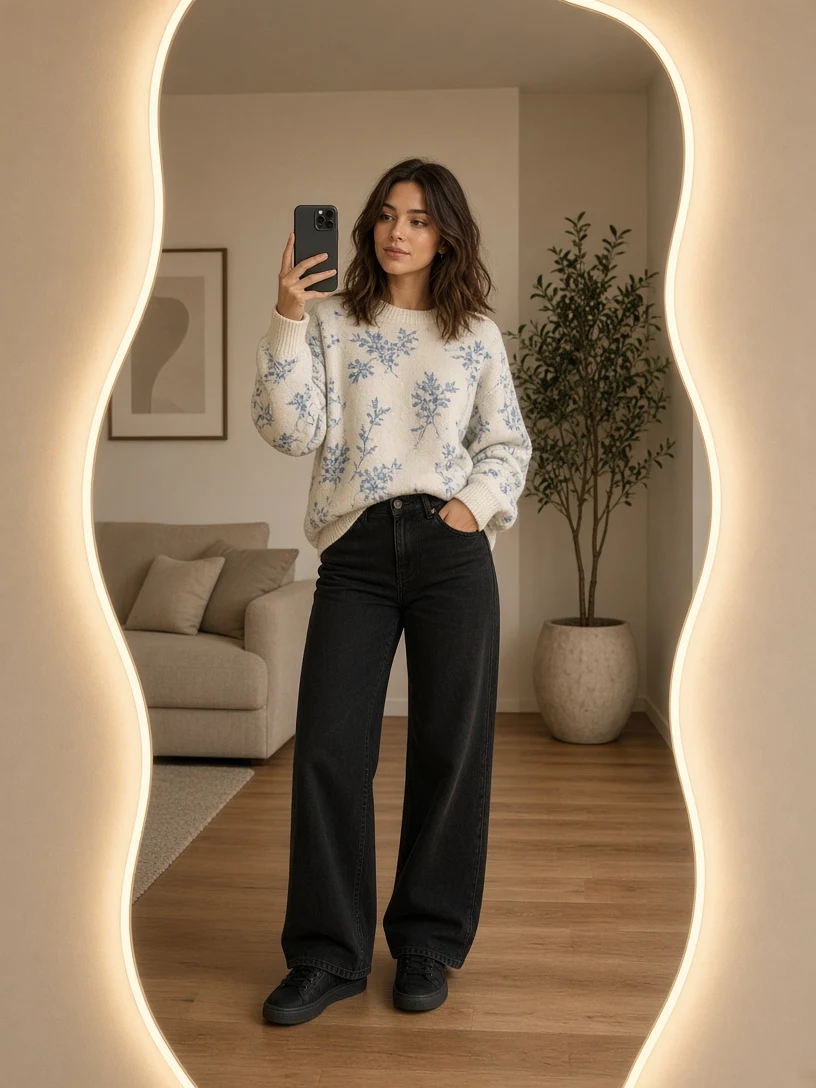 Aesthetic Wavy Mirror Selfie