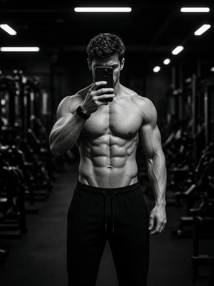 Muscular Man Takes Selfie