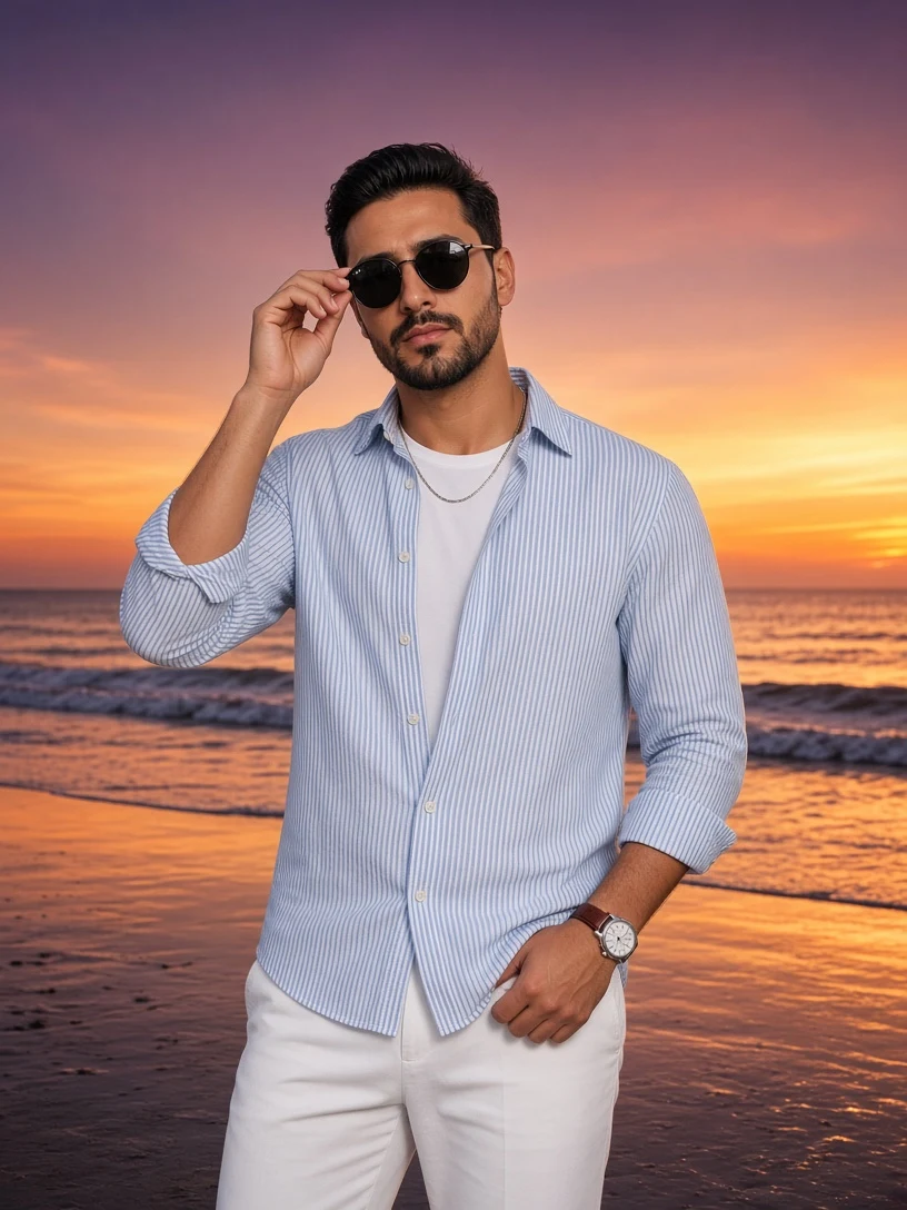 Stylish Man at Beach Sunset Portrait