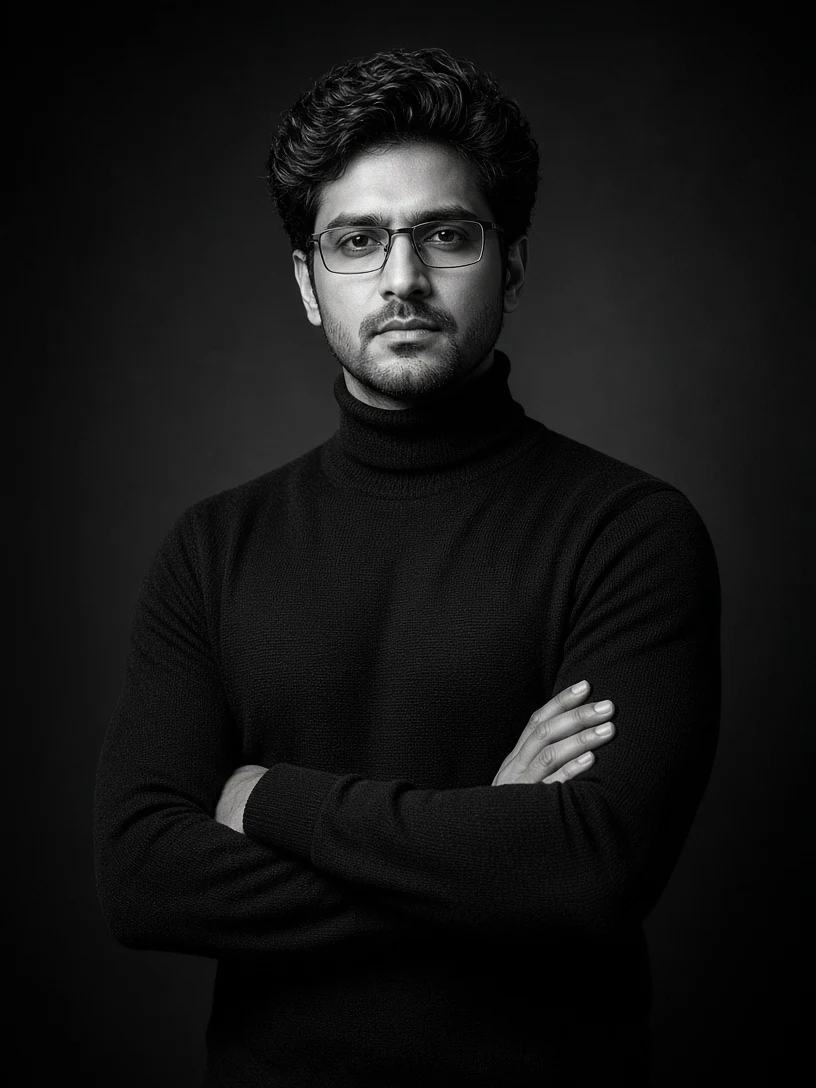 Classic B&W Portrait of Man with Crossed Arms