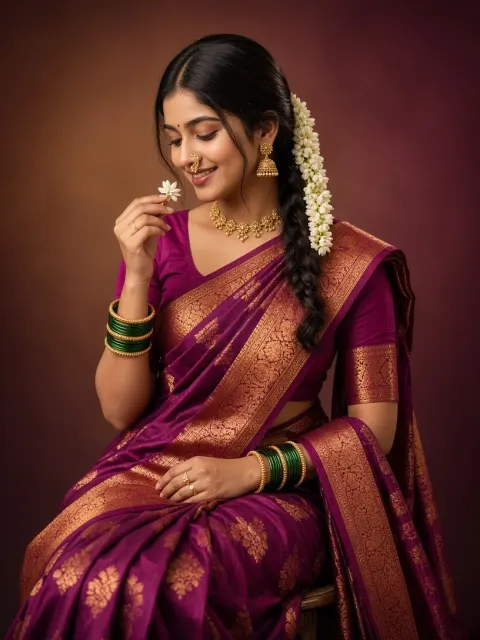 Graceful Woman in Purple Festive Saree