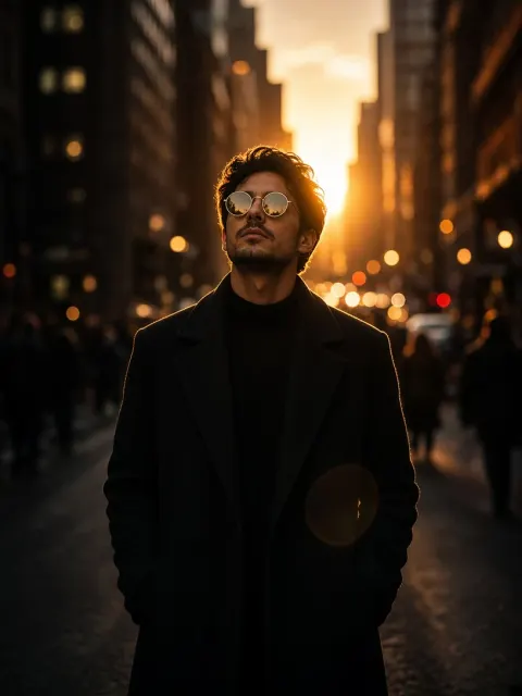 Black Coat Sunset City Portrait