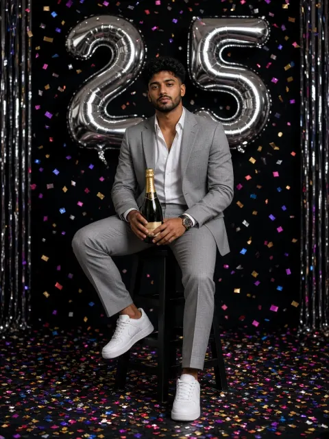 Grey Suit Birthday Celebration Portrait
