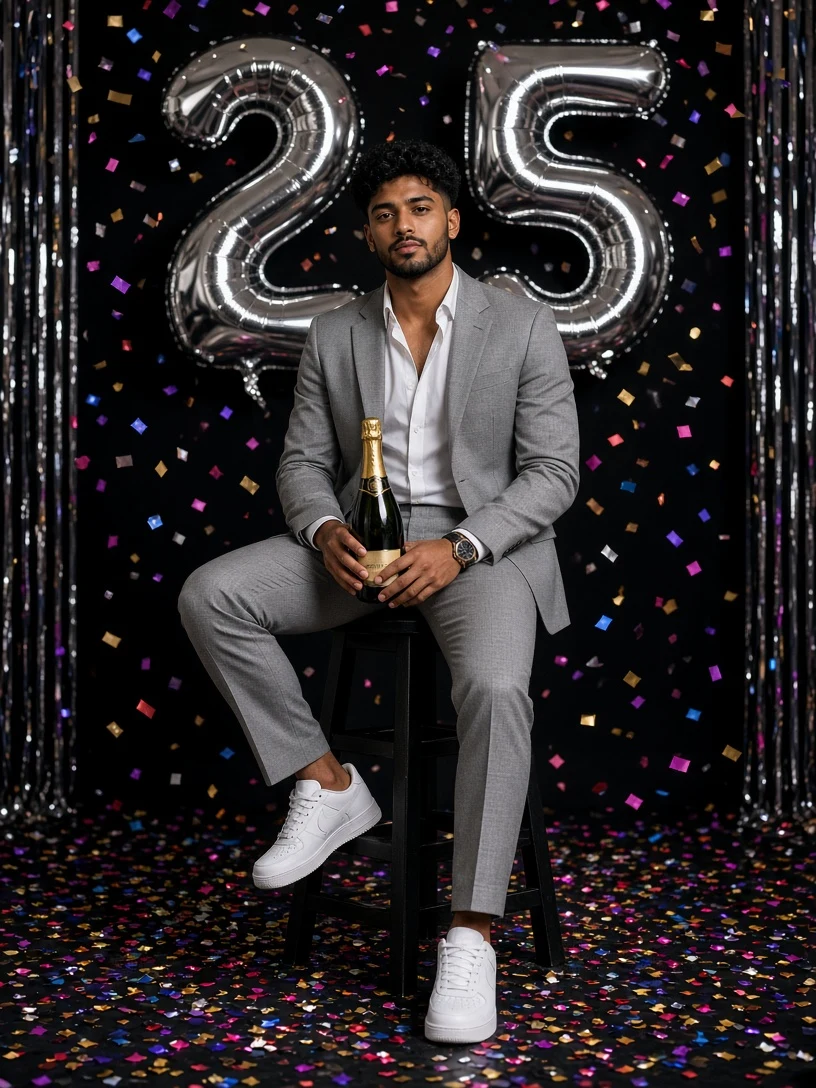 Grey Suit Birthday Celebration Portrait