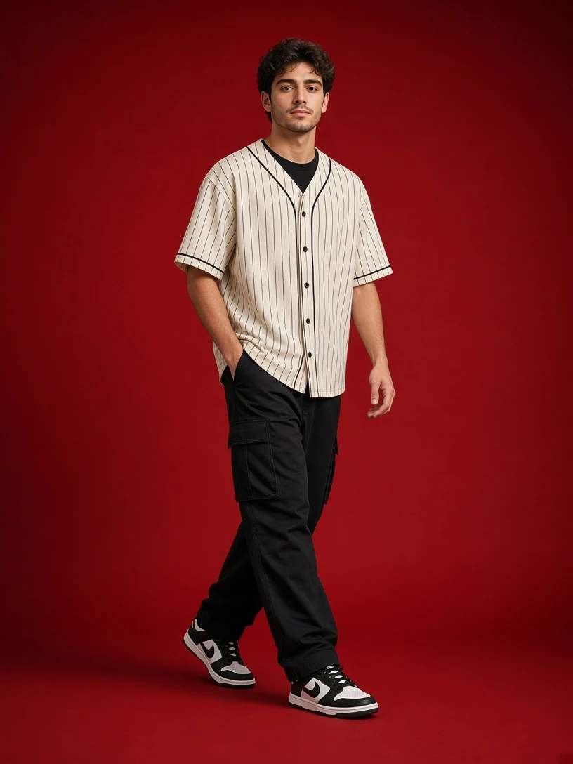 Walking Pose Red Background Portrait