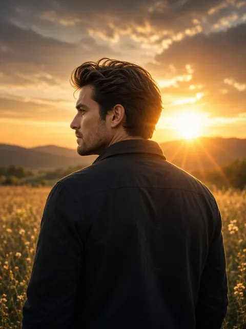 Thoughtful Man in Nature at Dusk