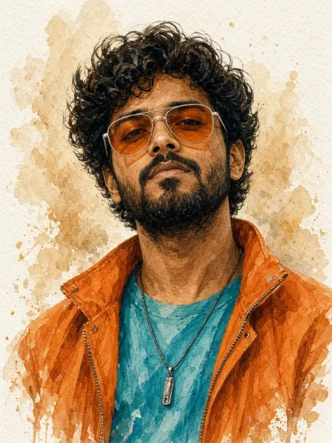 Watercolor Portrait of Man with Orange Aviators