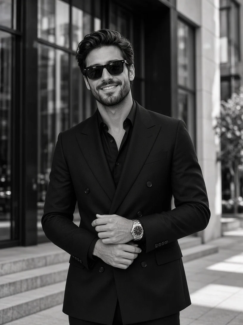 Black and White Lifestyle Portrait of a Smiling Man