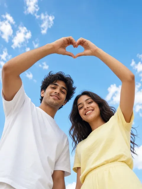 Couple Making a Hand Heart