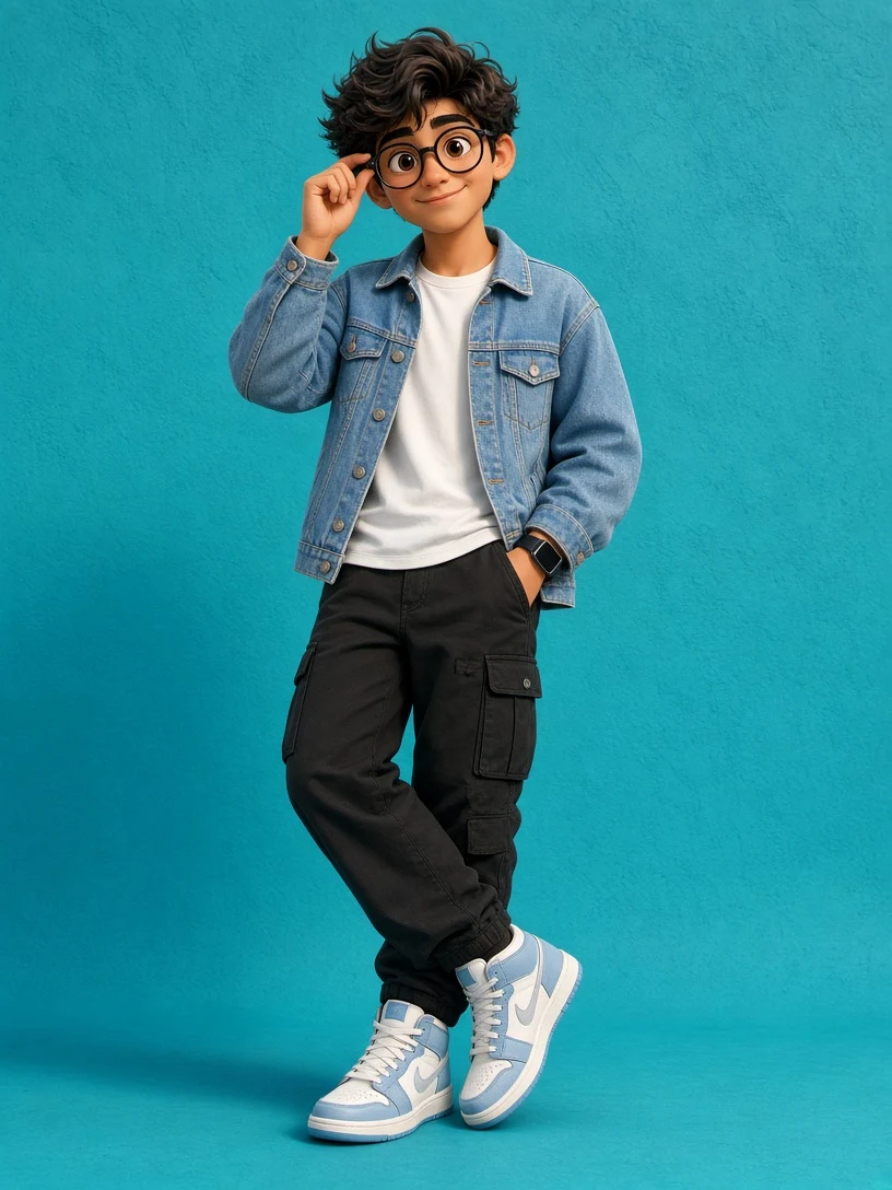 3D Cartoon Boy in Denim Jacket