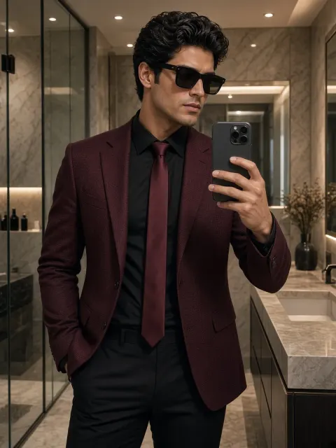 Mirror Selfie with Maroon Tie and Shades