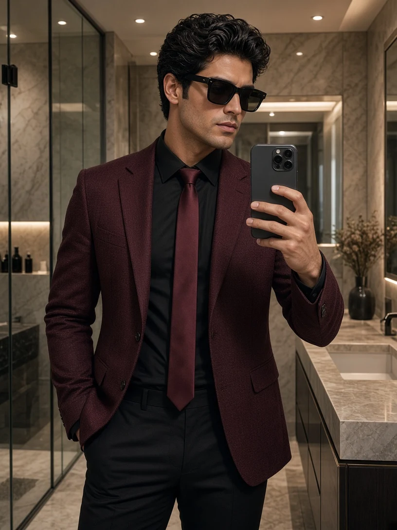 Mirror Selfie with Maroon Tie and Shades
