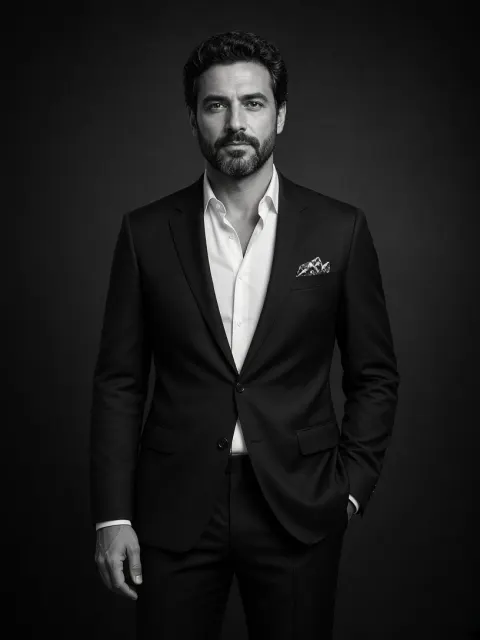 Man in Black Suit Monochrome Portrait