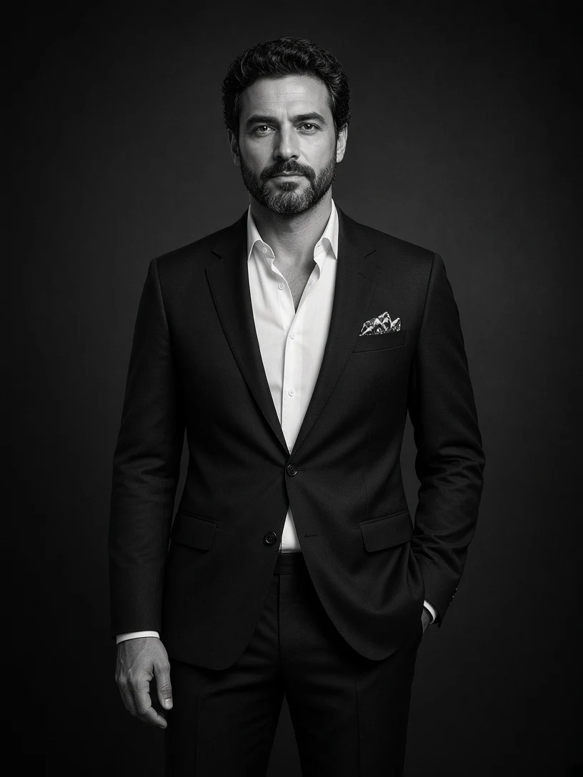 Man in Black Suit Monochrome Portrait