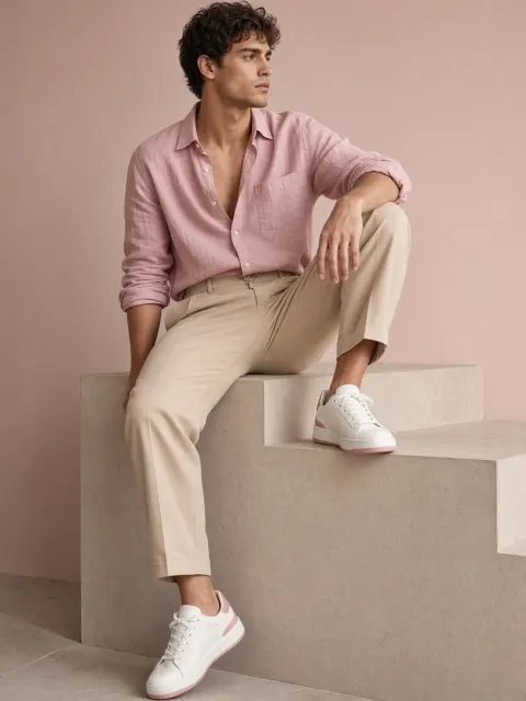 Pink Linen Shirt Fashion Prompt for Men