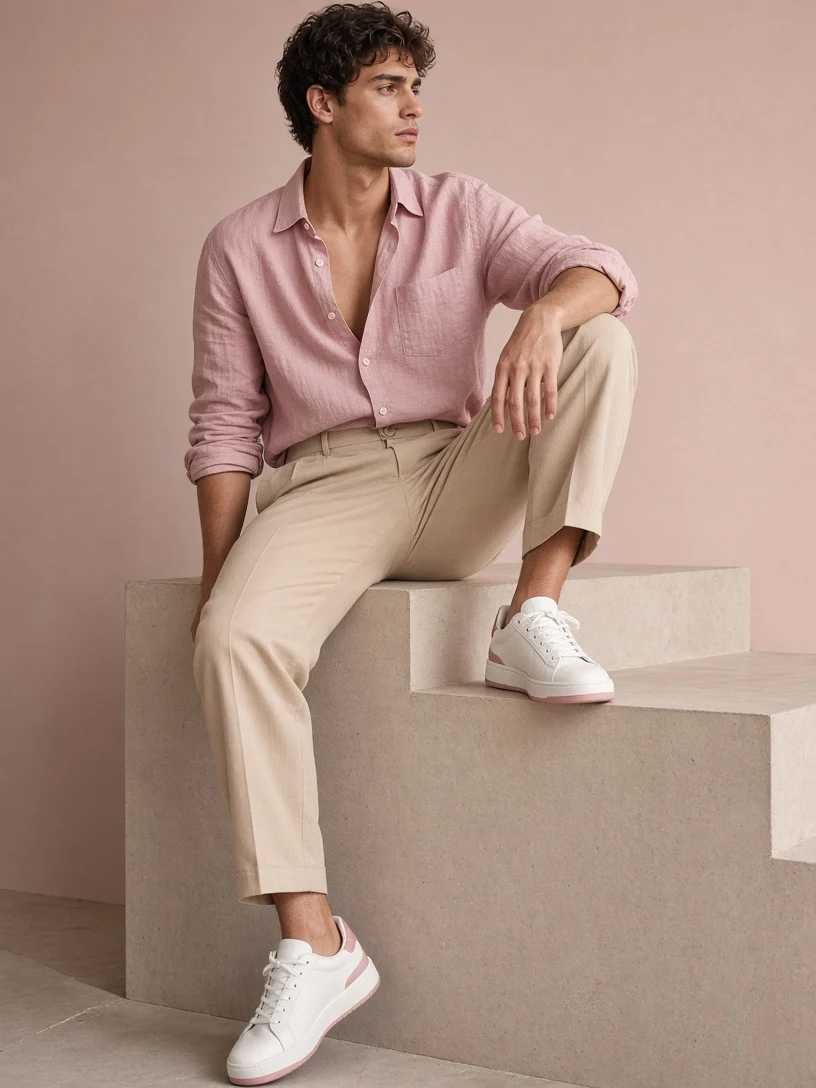 Pink Linen Shirt Fashion Prompt for Men