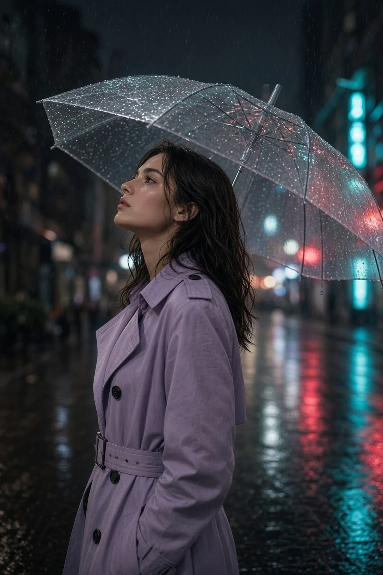 Purple Coat Under Citylight