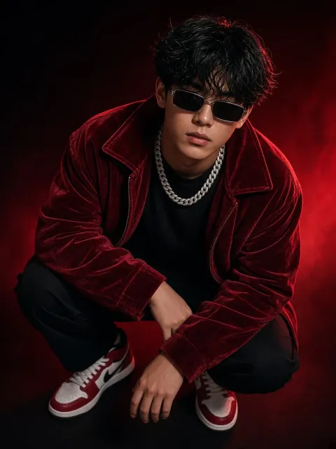 Man in Red Velvet Coat Fashion