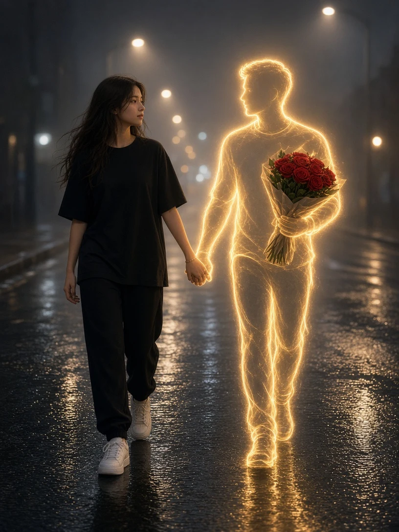 Girl Walking with Glowing Boy