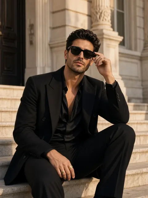 Handsome Man Adjusting Sunglasses Outdoors