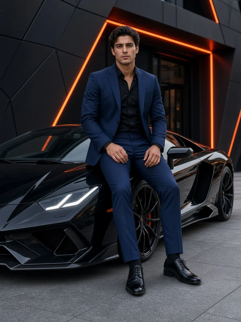 Stylish Man Sitting on Sports Car Image