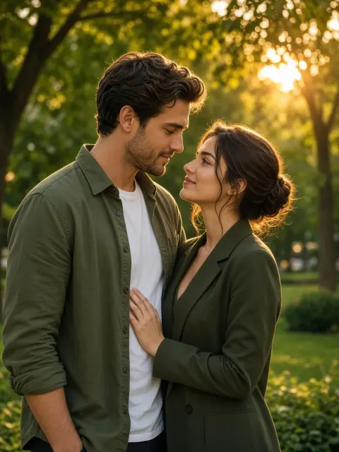 Man and Woman Eye Contact Sunset Portrait