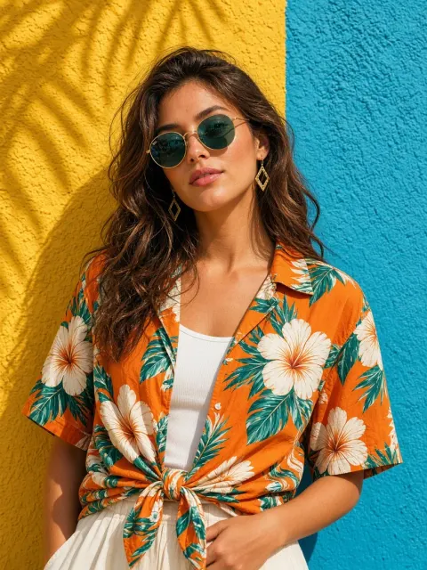 Girl in Tropical Shirt Summer Portrait