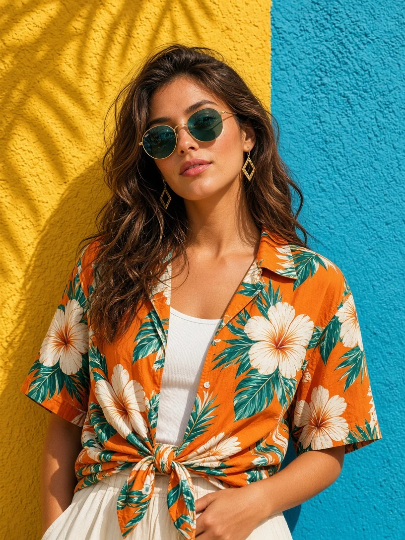 Girl in Tropical Shirt Summer Portrait