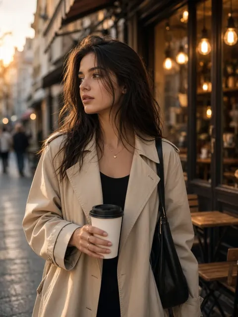 Golden Hour Street Portrait with Coffee Cup