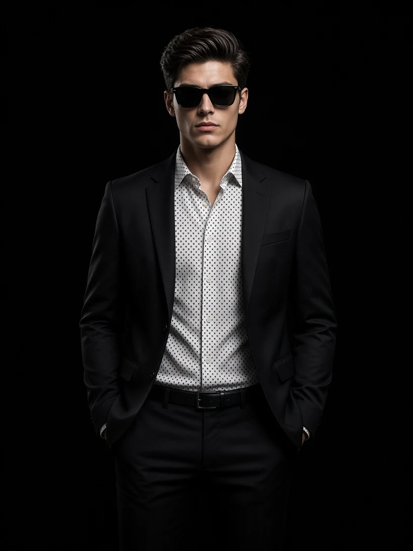 Dramatic Shadow Men Suit Portrait