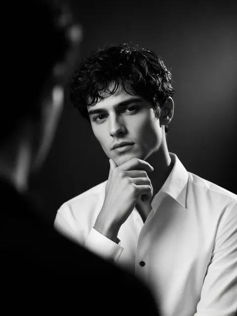 Black and White Thoughtful Man Portrait Prompt