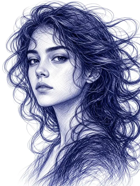 Blue Ballpoint Portrait