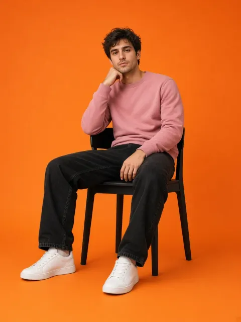 Casual Men's Fashion Portrait in Orange Studio