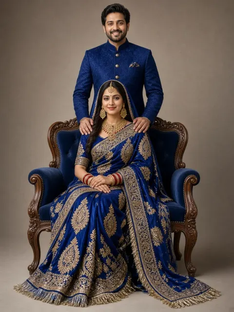 Royal Blue Elegance: Traditional Portrait